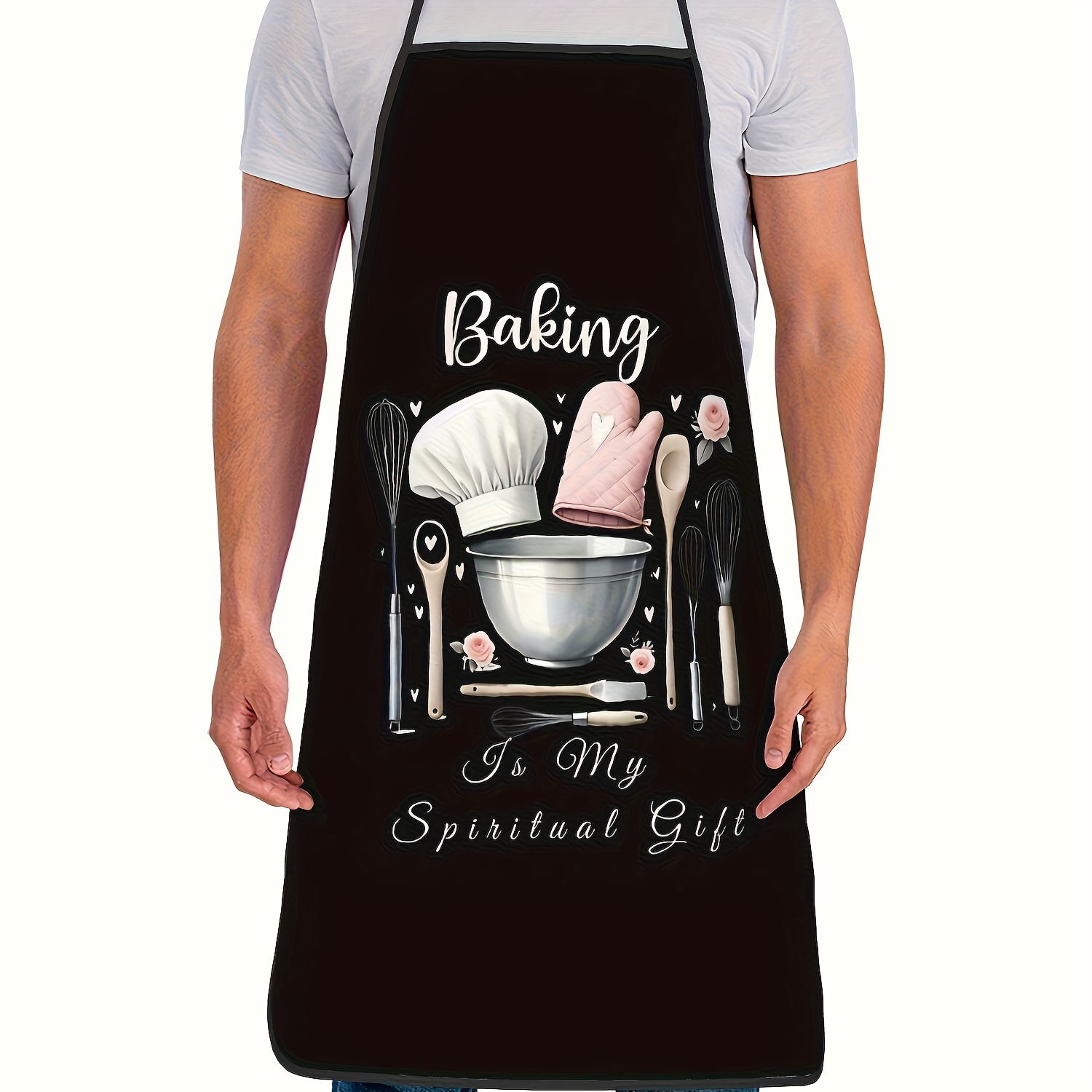 TEMU 1pc Adjustable Vintage Baking Apron Suitable For Home Bakers & Professional Chefs - Retro Mixer & Rolling Pin Design With Baking Tools Print,