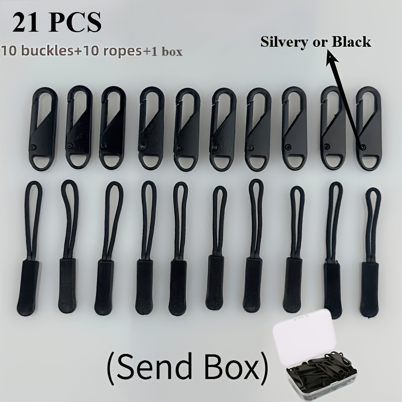 TEMU 21pcs Black Double-sided Zipper Head Replacement Additions, With Removable Slider Extension Cord For Suitcase, Backpack, Jacket, Clothing,