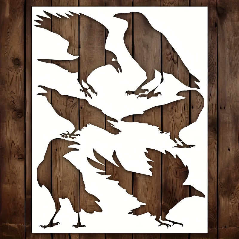 E-shop 1 Wiederverwendbare Krähen Schablone - Gothic Design, Geeignet für Halloween, Street Art und Basteln | Strapazierfähiges Polyestermaterial |