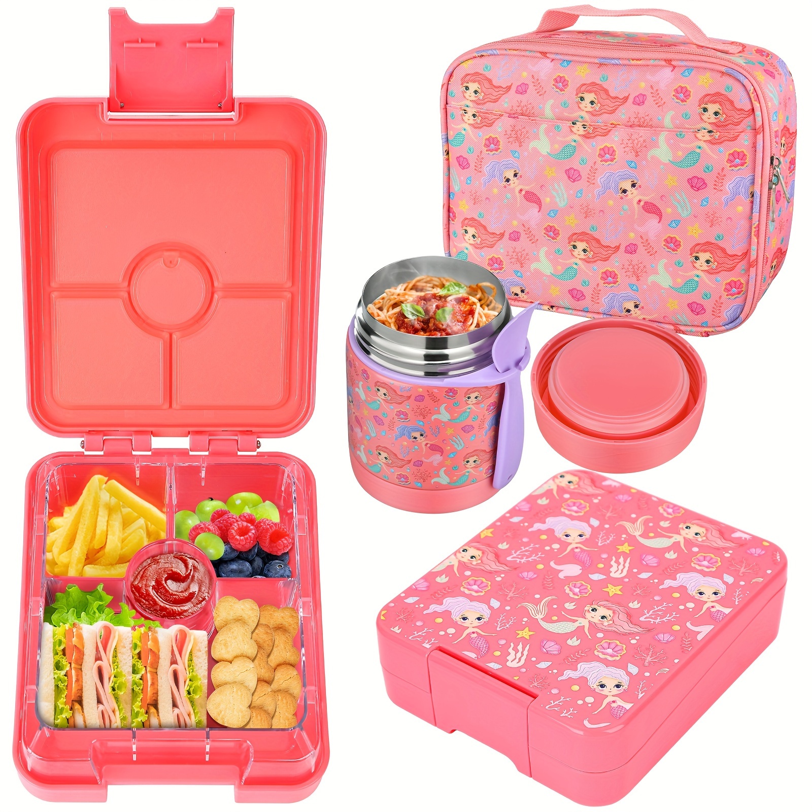 

Bento Lunch Box Set With 10oz Soup Thermo, Leak-proof Lunch Containers With 4 Compartment, Thermo Hot Food Jar And Insulated Lunch Bag, Back To School