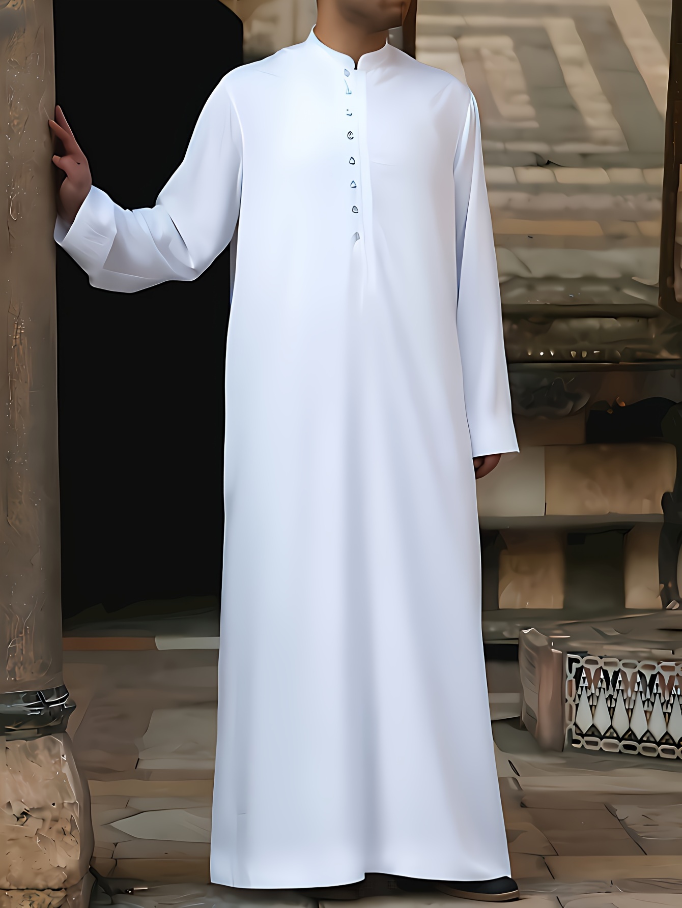 chinese dress ladies Ramadan Thobe Men's Embroidered Contrast Color Long-sleeved Cape Robe, –  PRINGBUD ISLAMIC CLOTHING main image 0
