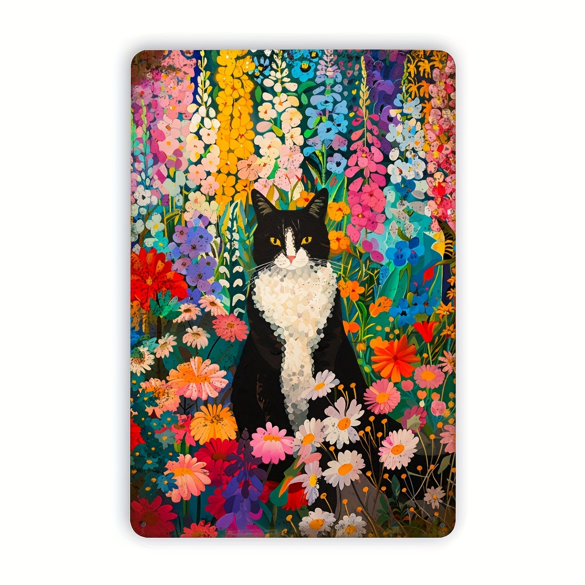 TEMU 1pc Vintage Black And White Cat Metal Tin Sign - 8x12 Inch Iron Wall Art For Home, Bar, Cafe, Restaurant, Garage Decor