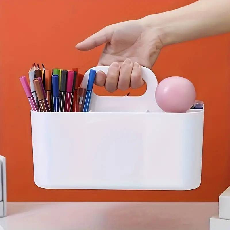 Plastic Storage Basket With Handle Portable Pencil Pen - Temu