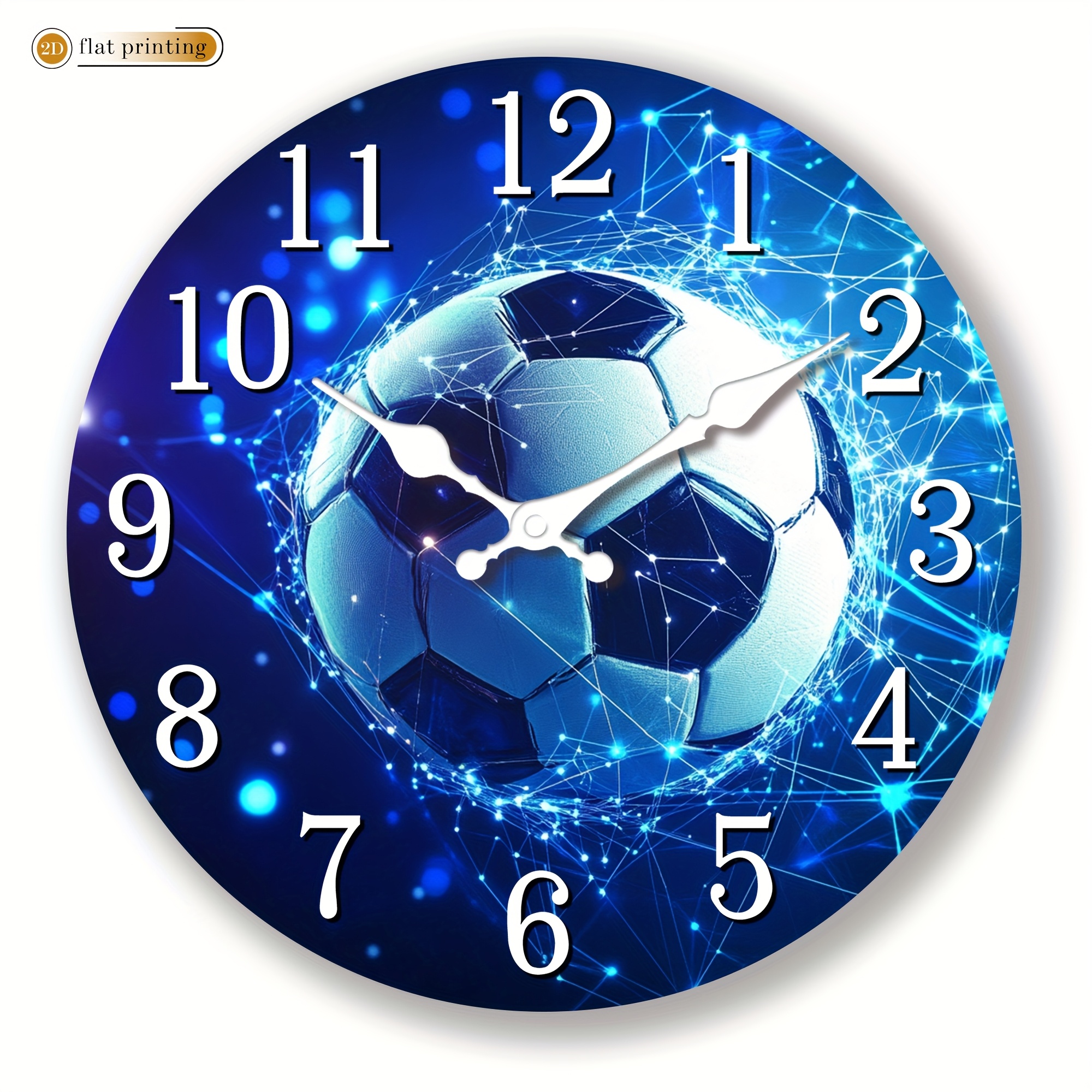 1pc Of A Wooden Silent Wall Clock Featuring A 2d Flat Printed , Showcasing A Modern Retro Rustic Style With A Soccer Ball Network Pattern. Ideal For Decorating Restaurants, Kitchens, And Bedrooms