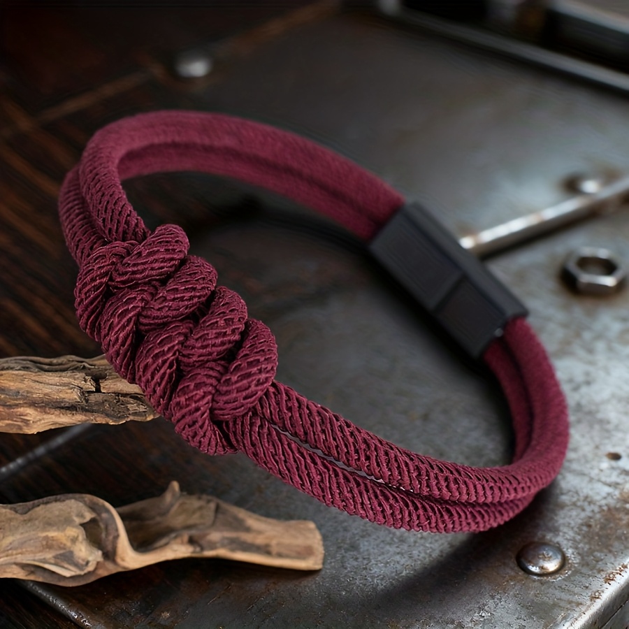 TEMU Pulsera única a con nudo de , brazalete, pulsera para hombre, trenzado de capa, cierre negro, joyería para muñeca para al