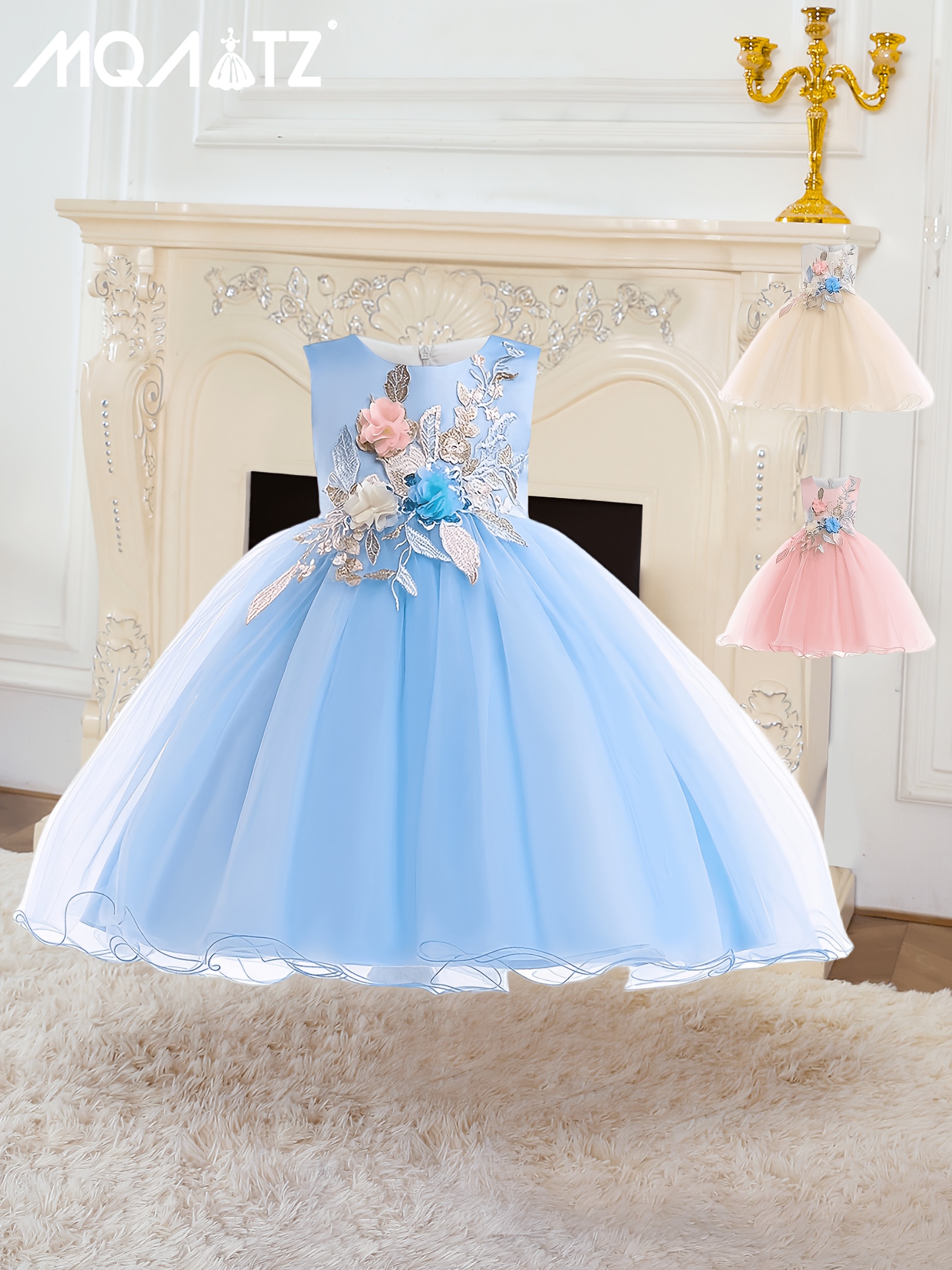 Girls Princess Dress Embroidery Lace Tulle Dress Wedding - Temu Canada