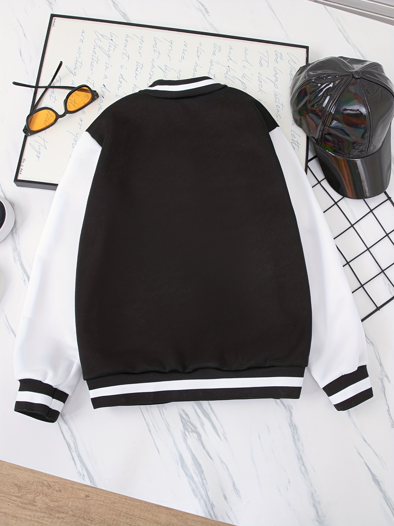 Girls' Vintage Puzzle Letter Patchwork Baseball Jacket