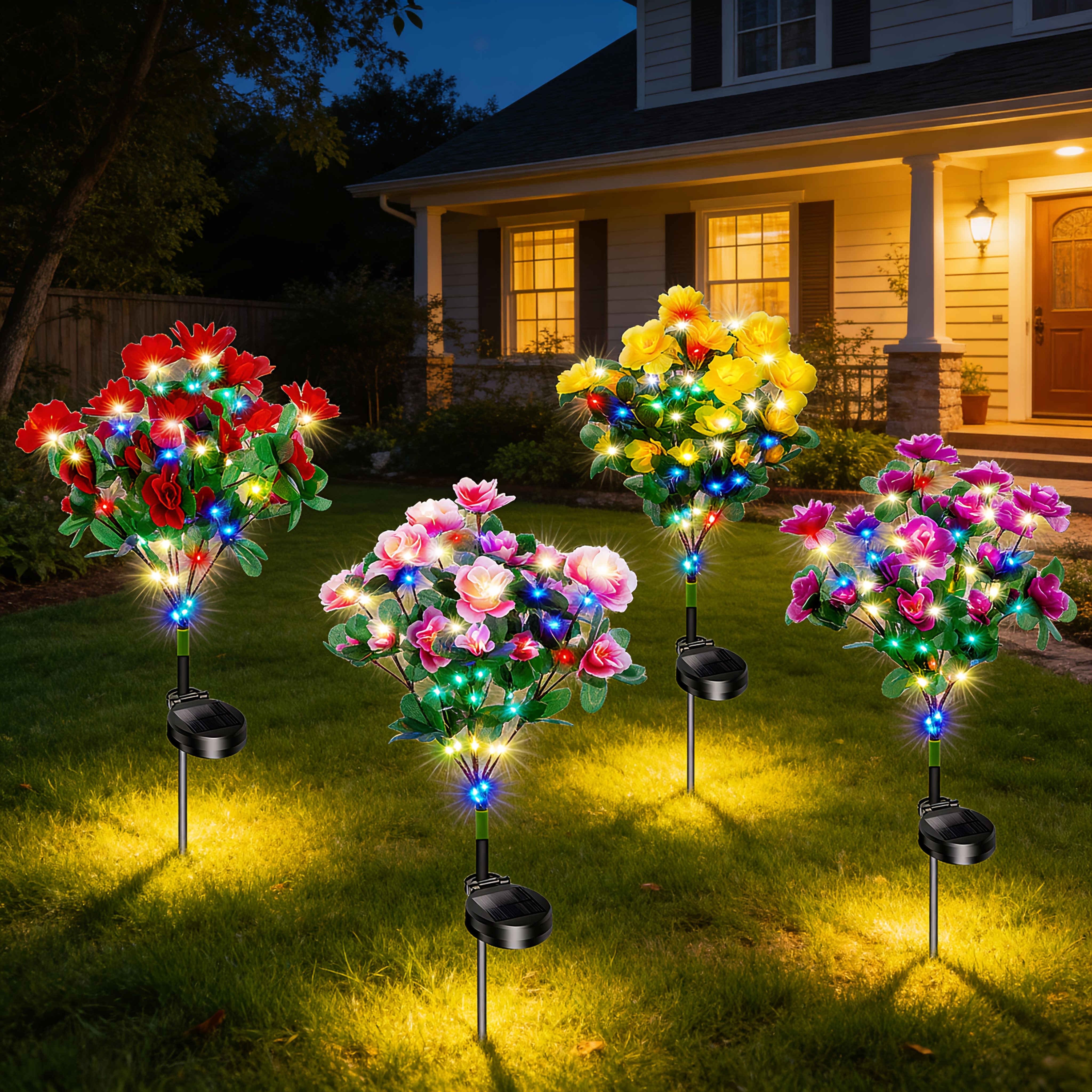 TEMU 4 Pack Solar Azalea Lights Outdoor Holiday Decorations Solar Garden Lights (ip65 Waterproof), Azalea Lights With Solar Pathway Lights, Suitable