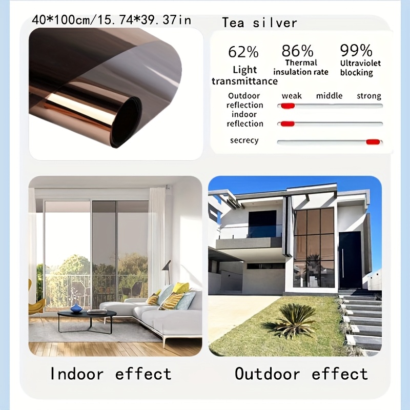 TEMU Adhesive Pet Privacy Window Film Removable No Residue Heat Control Reflective Insulation Film For Home Commercial Window Glass Door Balcony