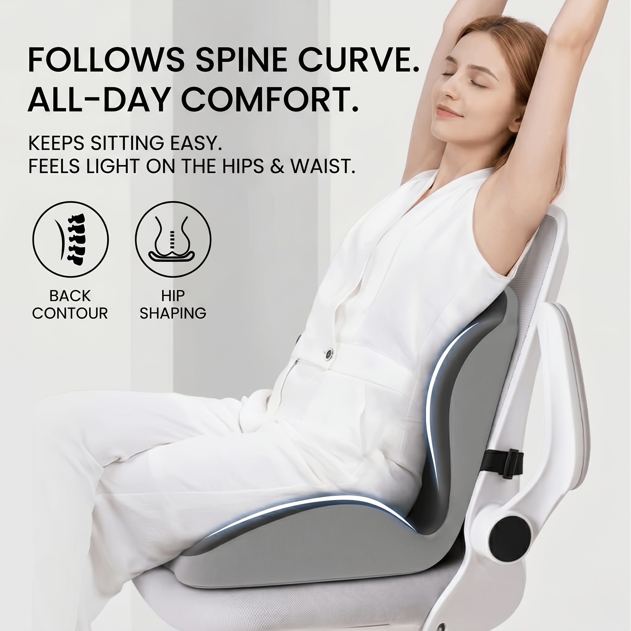 ergonomic memory foam seat cushion and backrest combo integrated   posture chair pad with breathable   for office chair car driving home and comfortable   all day sitting cushion
