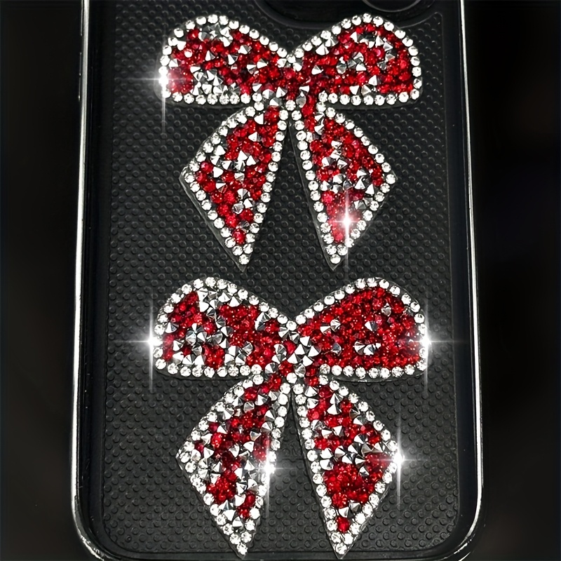 Image of 2pcs Red Sexy Bow Rhinestone Iron-on Patches, Iron-on Transfer Patches, Unisex Clothing Accessories, Novelty Fabric Patches, Suitable For Diy, Clothing, Shoes & Hats, Denim, Bags, Etc