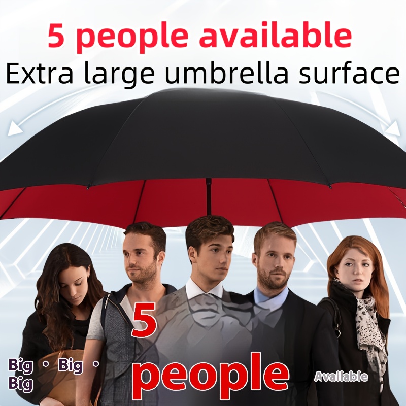 

Extra Large Umbrella For 5 People, Water-resistant Fabric, Manual Open, 8 Fiberglass Ribs, Rubber Handle, Basics Style, With 185cm Diameter