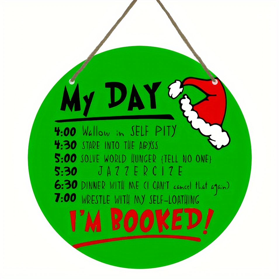 TEMU 1pc Round Wooden Christmas Wall Sign "" With Funny Santa Hat Design - Humorous Suitable For Holiday Parties, Artificial Hanging Decoration For,
