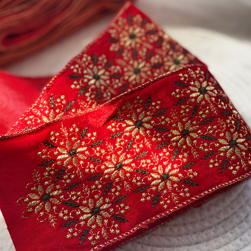 1 Pack Red and Golden Embroidered Lace with Velvet Backing