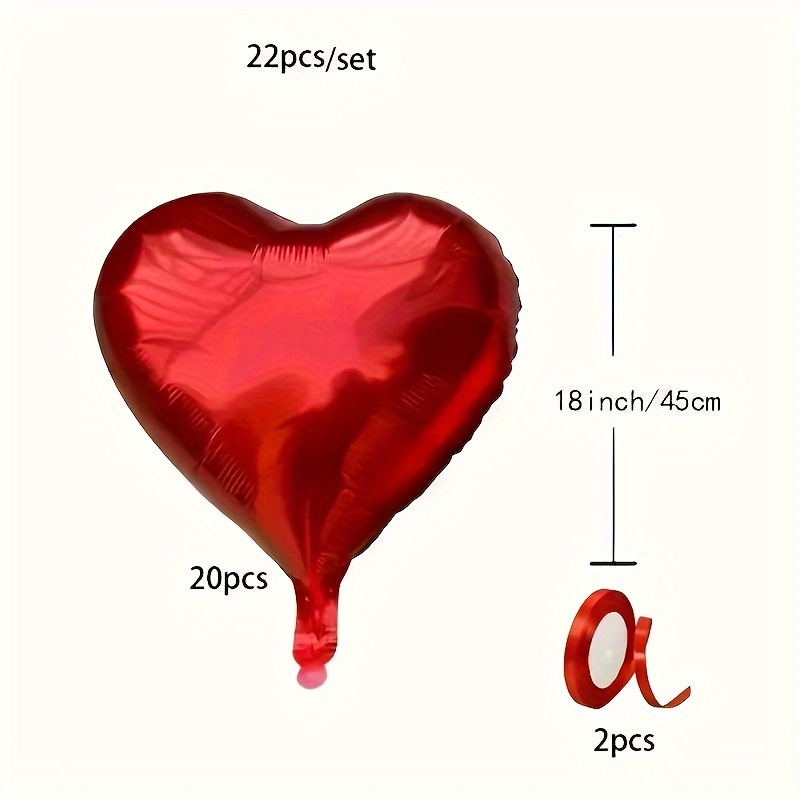 Image of 22pcs/set, 18 Inch Red Heart Balloons For Weddings, Proposals, Anniversaries, Birthday, Valentine's Day, Decorations