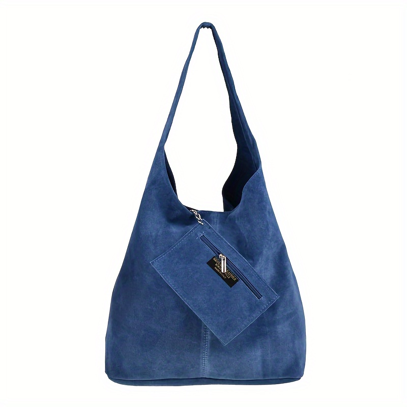 

Genuine Italian Suede Tote Bag - Genuine Leather Hobo Shoulder Bag, Large Capacity, Foldable, Kiss Lock Closure, Multiple Colors