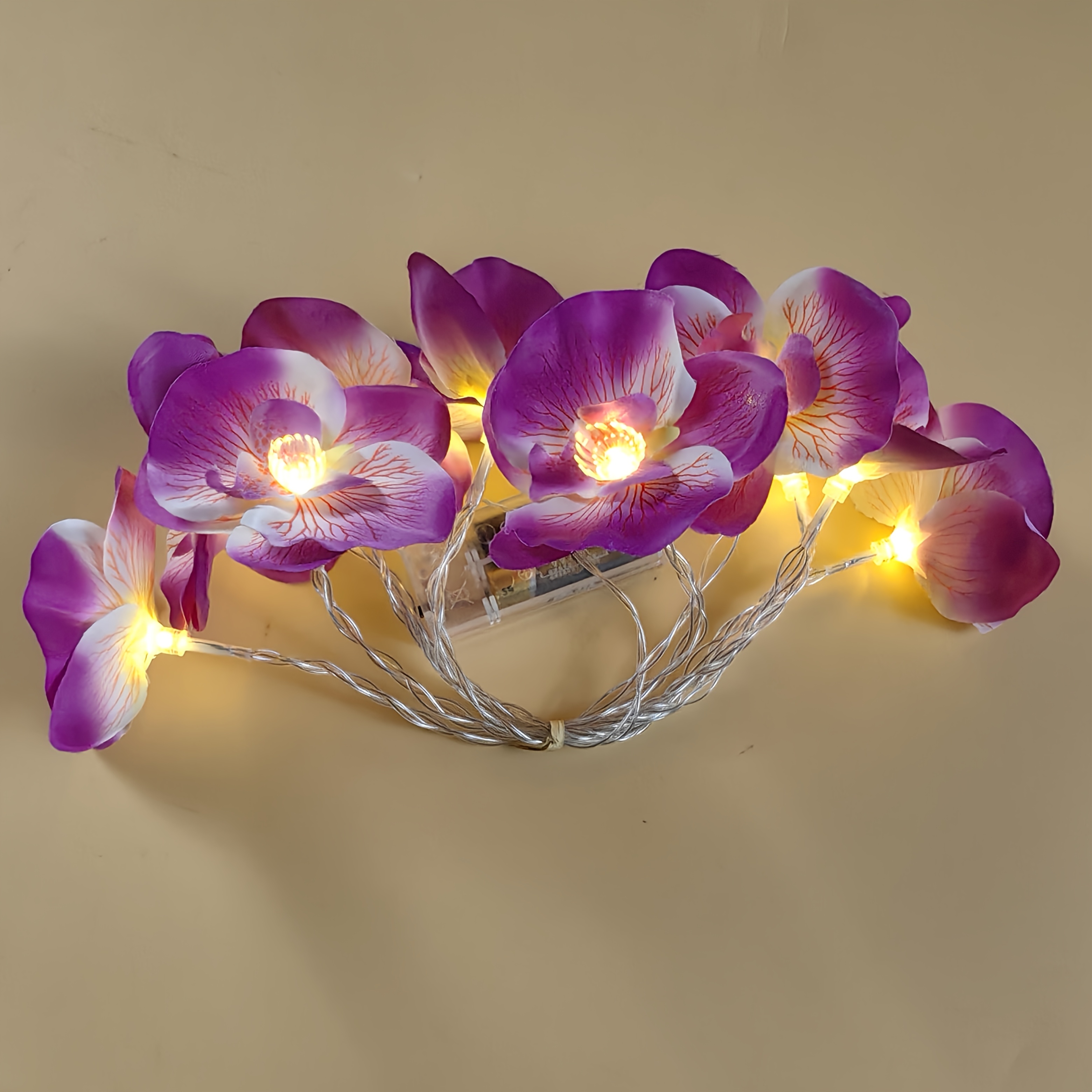 TEMU 1pc 10led Battery-powered Simulated Purple Flower Indoor Decor String Lights, Battery Operated (no Batteries), Suitable For Venue Decoration,