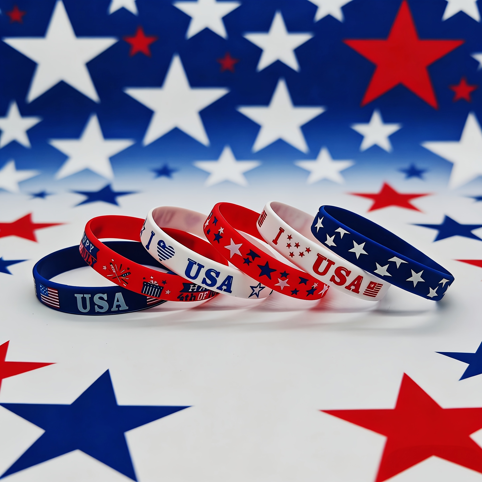 12pc American Independence Day Commemorative Silicone Bracelet Set