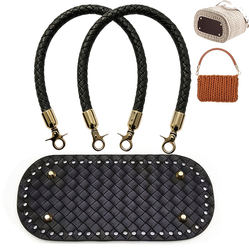 TEMU Lot de 3 bases de sac en crochet faites à , nouveau style, en sergé et similicuir PU avec clous, accessoires de haute qualité parfaits pour de