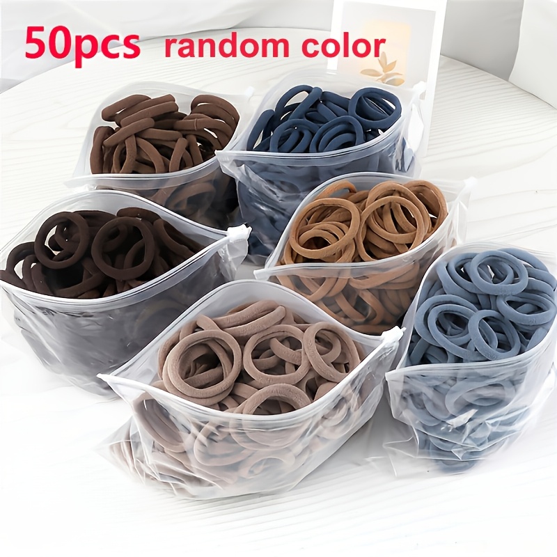 item picture 50pcs set women basic hair bands 4  solid colors elastic headband hair ropes ties hair additions ponytail holder random color
