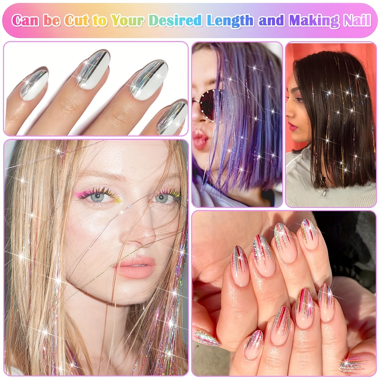 6000 strands hair tinsel kit in 20 colors glitter tinsel hair extensions kit heat resistant fairy hair tinsel tool for shiny hair extension women girls hair accessories at party Product details 2