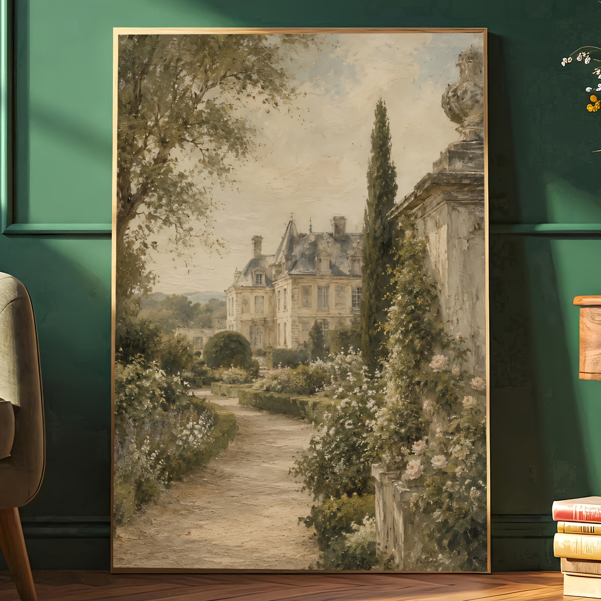 TEMU 2d Flat, 1pc Garden Poster - Frameless Vintage Canvas Painting Suitable For Living Room, Bedroom, Kitchen Decor - Reusable Wall Art With French