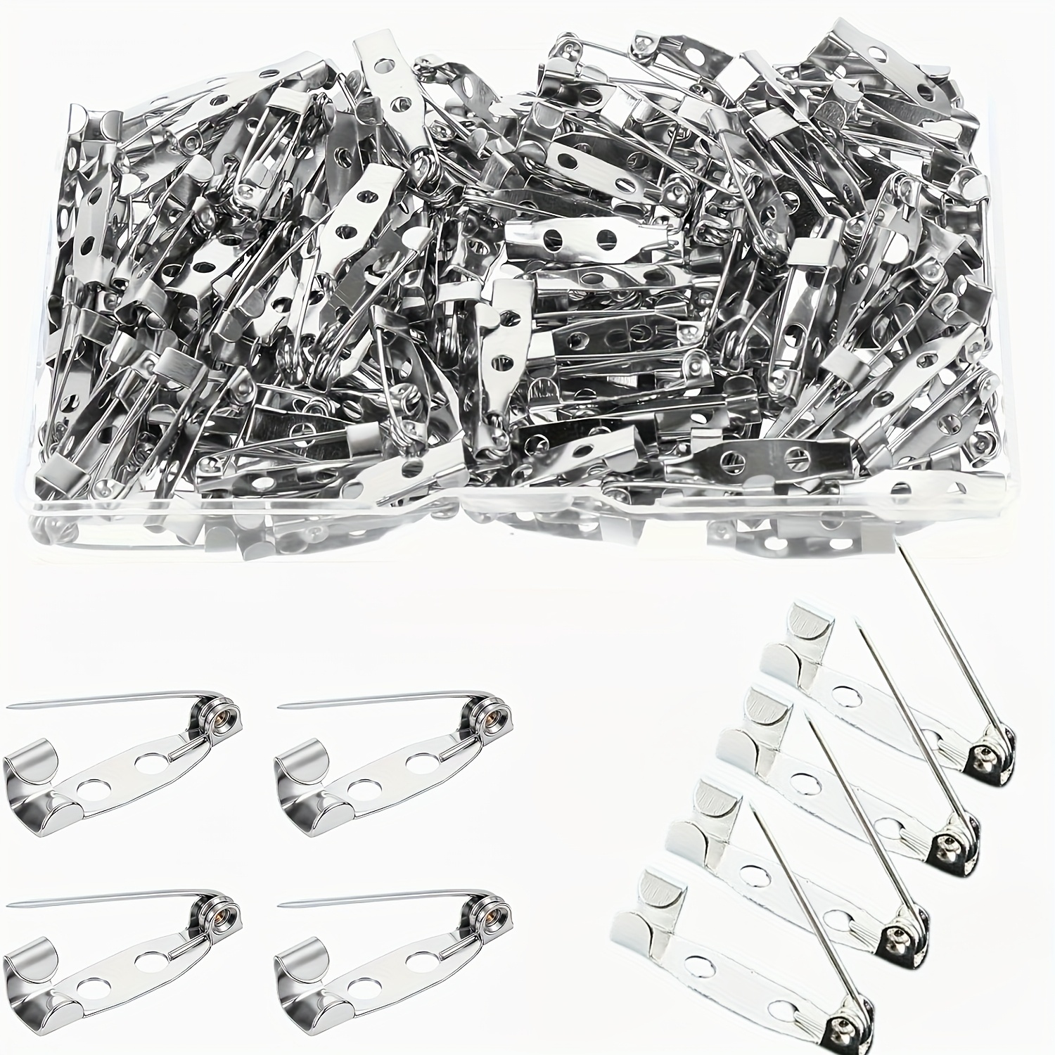TEMU 100 piezas de pasadores de seguridad con dos agujeros y cerraduras, Color plateado, para etiquetas de , corbatas y decoración de joyería,