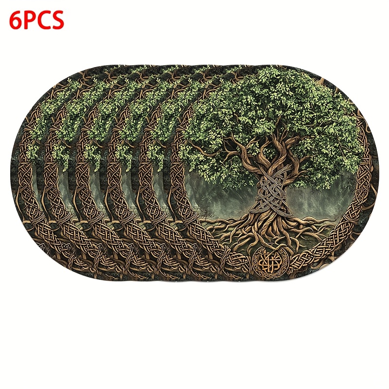 TEMU Een set van 4/6 stuks met een ontwerp geïnspireerd op het Keltische Levensboom, deze 2D-geprinte placemats meten 38*38 cm, gemaakt van 100%