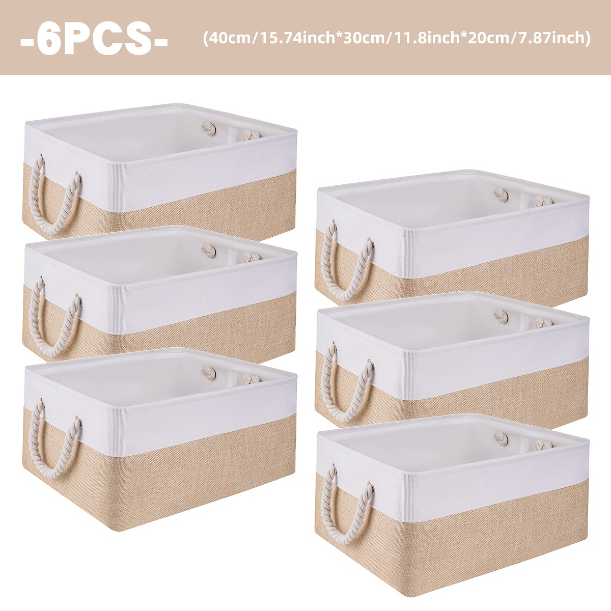 TEMU 6pcs Large Foldable Fabric Storage Bins With Ropes, Small Collapsible Fabric Storage Baskets, Foldable Gift Storage Baskets, Suitable For