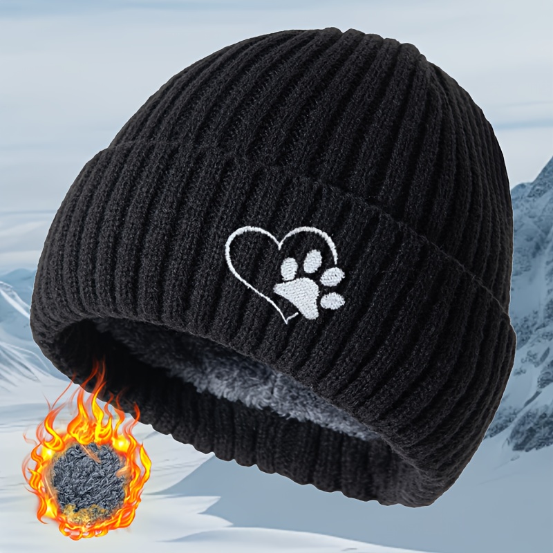 TEMU Unisex Outdoor Warm Hats For Autumn And Winter, Suitable For Skiing, Fishing, And Climbing. Knitted Beanies Feature Embroidered Heart And Paw