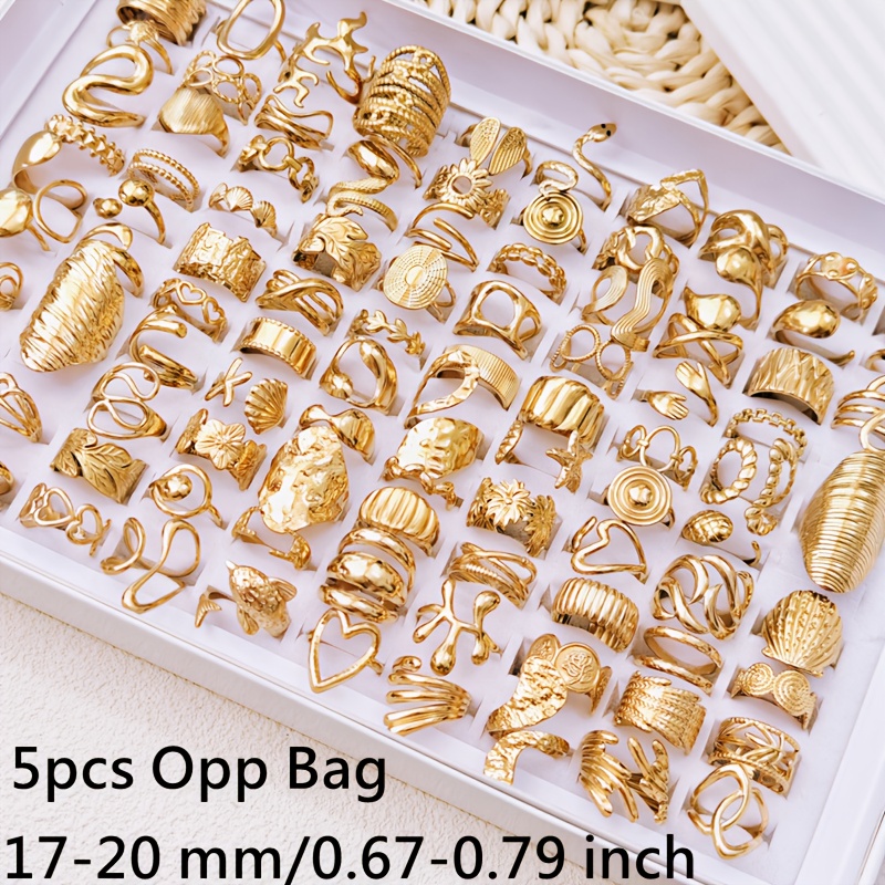 TEMU Wholesale 5pcs/pack Women's Fashion Stacked Ring Retro Bohemian Style Stainless Steel Silvery Color And Golden Color Men's And Women's Ring Size