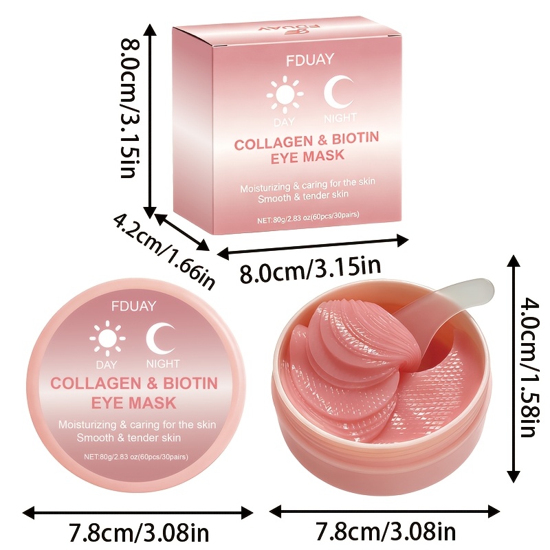 Image of 60-pcs Collagen And Biotin Eye Masks, Hydration, Deep Moisturizing, Leaves Delicate And Firm, Eye Skin Radiance, Improves Skin Elasticity, Eliminates And Dullness, Eye Care, Eye Masks, Eye Patches