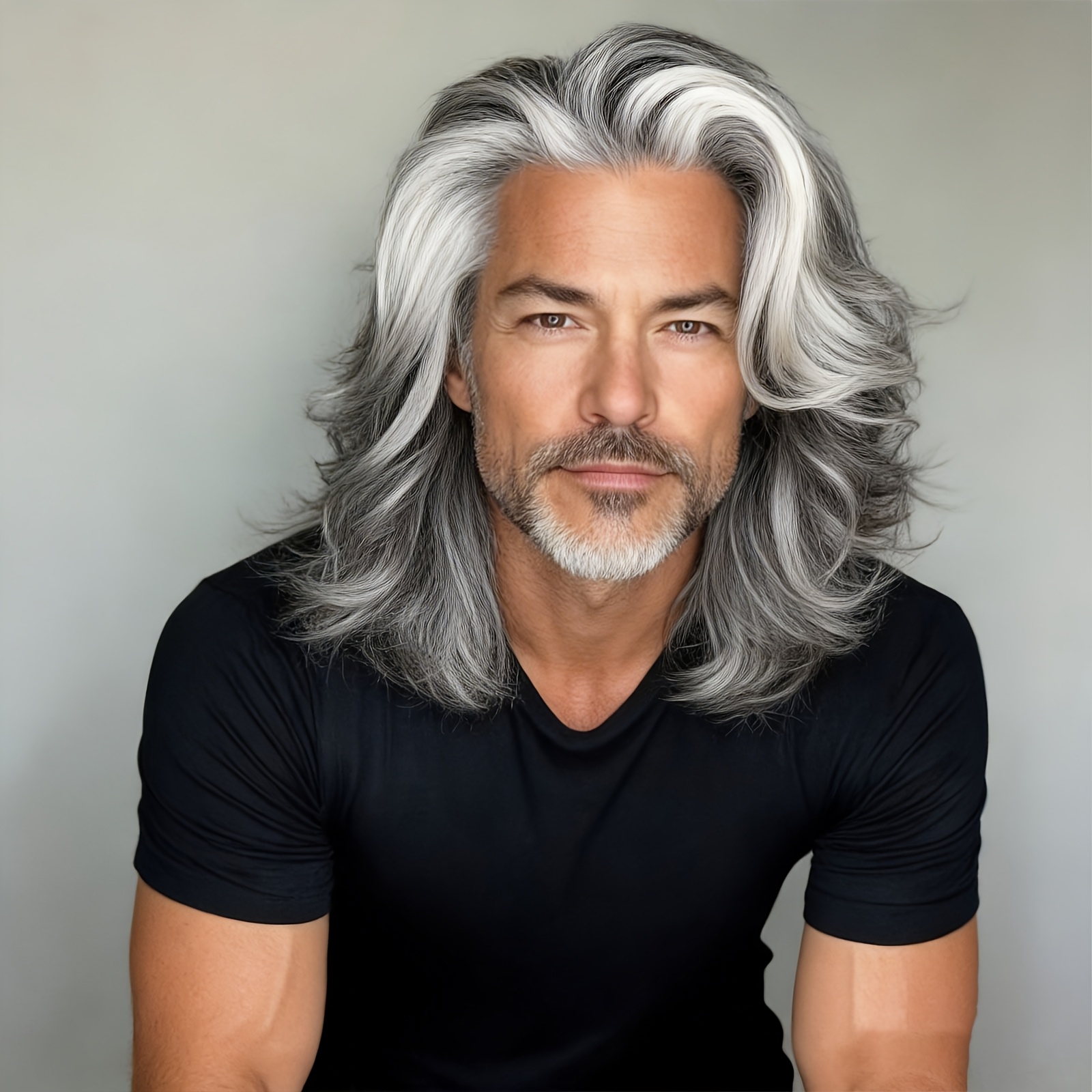 TEMU Peluca para hombre de pelo largo liso con flequillo cortina y raya al medio, sintética, resistente al , para disfraz y cosplay