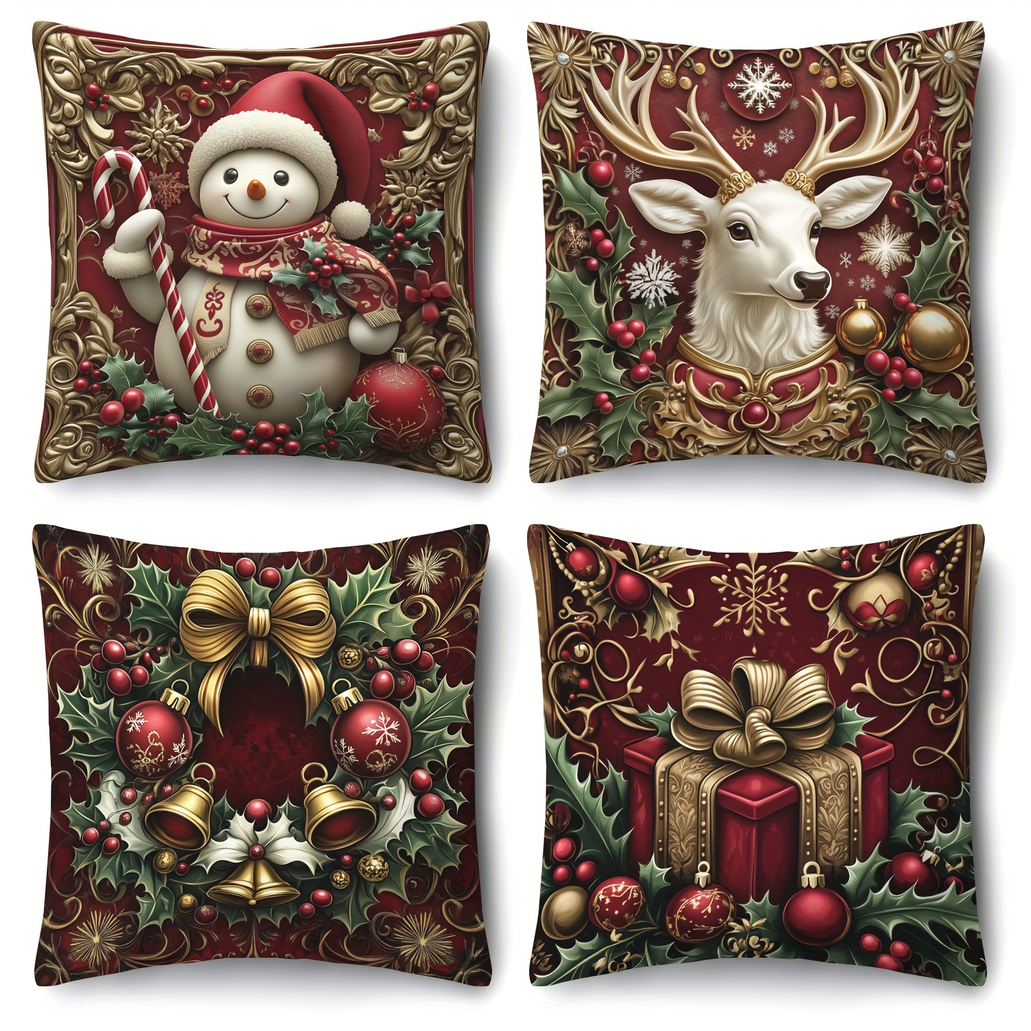 

A Set Of 4 Christmas Pillowcases, , , Polyester Decorative , Suitable For Sofa And , - 18x18