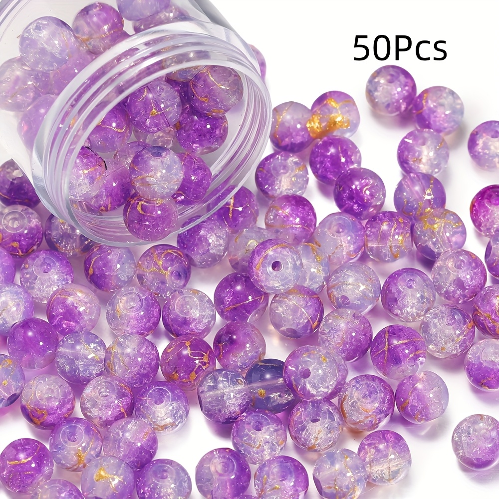 TEMU 50pcs Perles en verre 8Mm Perles craquelées Perles d'espacement Bracelet Collier pour la fabrication de bijoux Fournitures de perles et