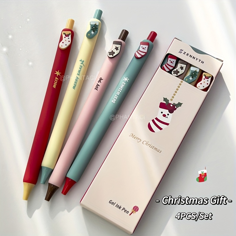 Image of 4-pack Of Christmas-themed Gel Pens, 0.5mm Quick-drying Black Ink, Office Writing Pens, Creative Holiday Gifts