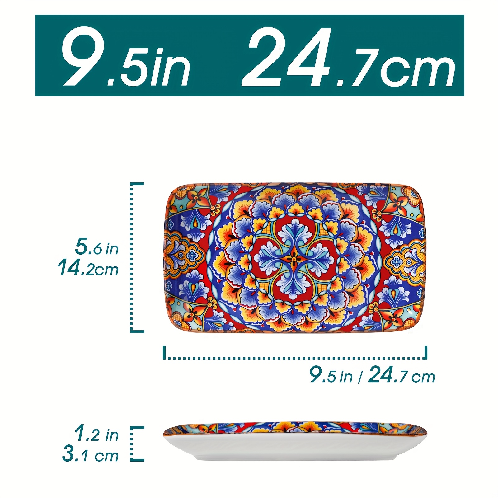TEMU 6pcs Ceramic Salad Plates Set - 8.5/ 9.5 Inch, Rectangular Dessert Plates For Sushi, Appetizer, Cake - Microwave & Oven Safe, Porcelain Plates
