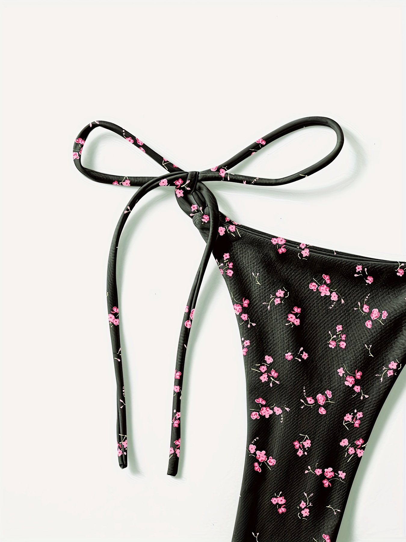 Floral Print V-Neck Bikini Set for Women, Polyester and Elastane Blend, High Stretch, Knit Fabric, with Bow Detail, for Sexy Lingerie Style Swimwear