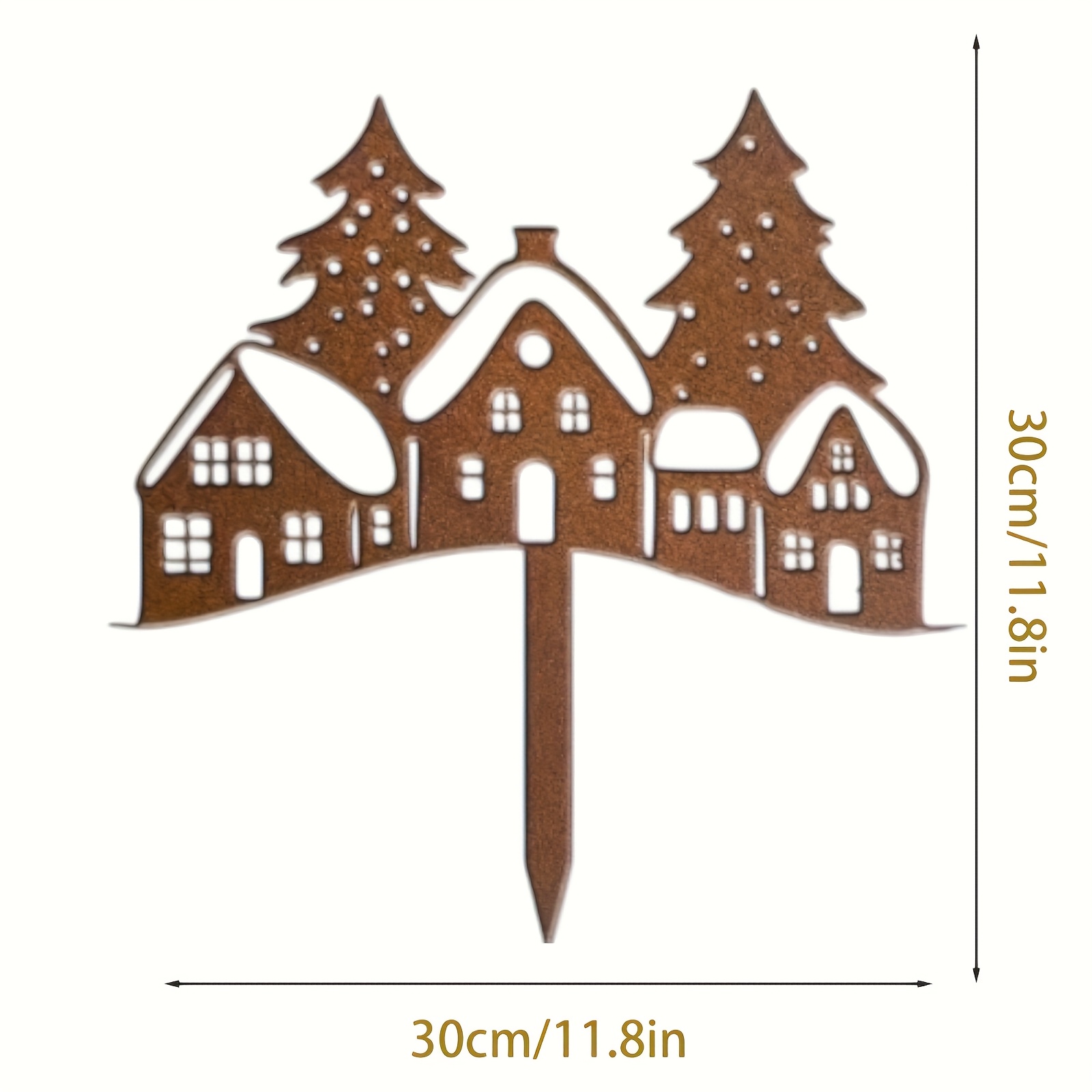 Metal Gingerbread-style Houses And Pine Tree Yard Decorations - Rust-resistant Iron Roofs And Covered In Snow, Lawn Ground Stakes, Outdoor Christmas/holiday/halloween/easter Decorations (cabin Style)