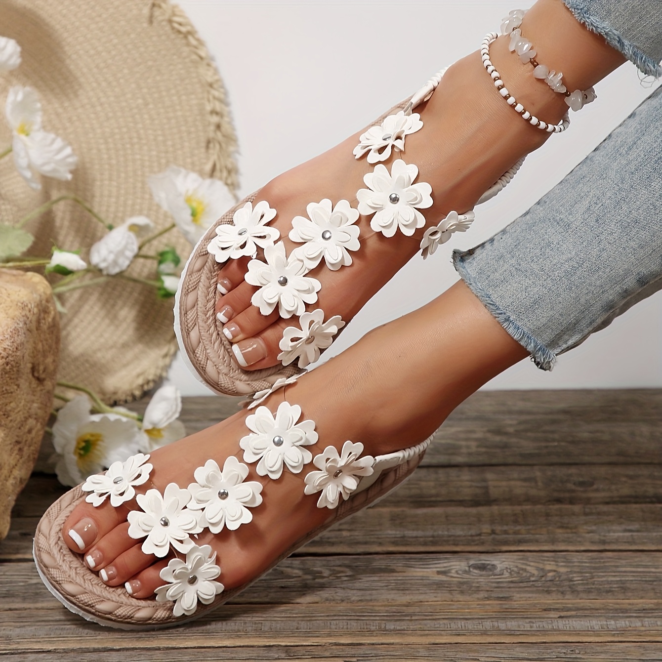 womens fashion floral sandals new high end sense flat shoes   slippers outdoor   transparent fashion floral sandals outdoor elegant women shoes