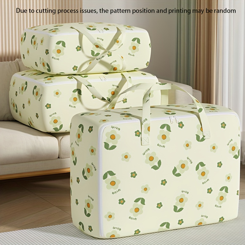 

Large Capacity Travel Storage Bag, Sweet Flower Design Portable Quilt And Clothing Organizer