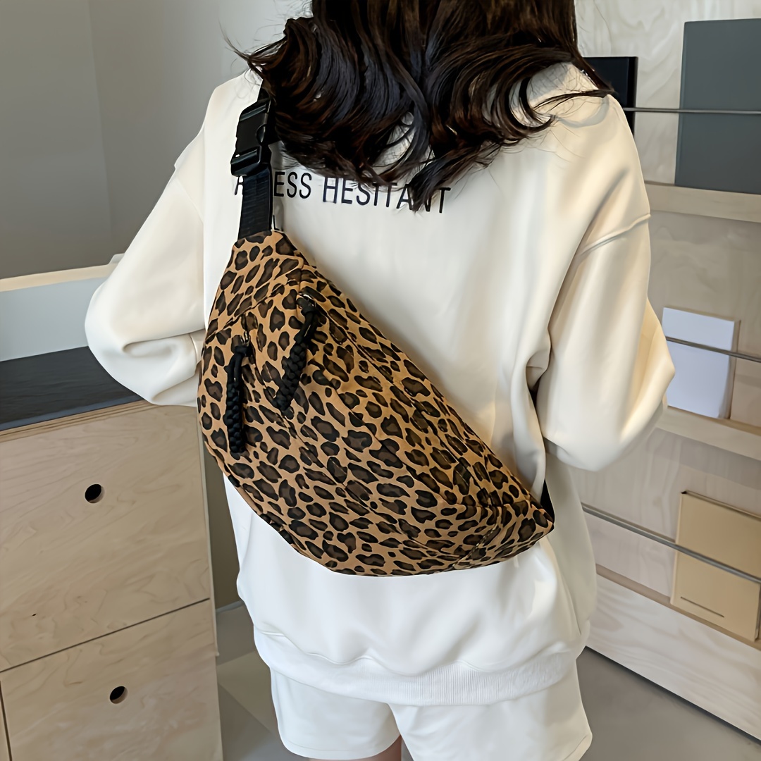 

Leopard Print Crossbody Fanny Pack For Women - Adjustable Strap Shoulder Waist Bag - Casual Fashion Running Cycling Sling Pouch - Polyester Organizer With Zipper - Light Brown