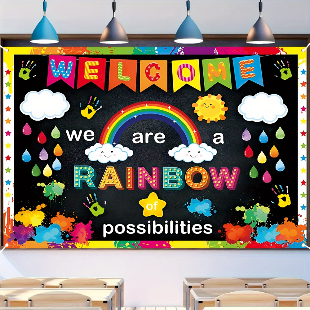 

Welcome Back To School Banner - 59"x39.4" Cloud & Rainbow Design, Durable Polyester, Perfect For Classroom Decor & Party Atmosphere