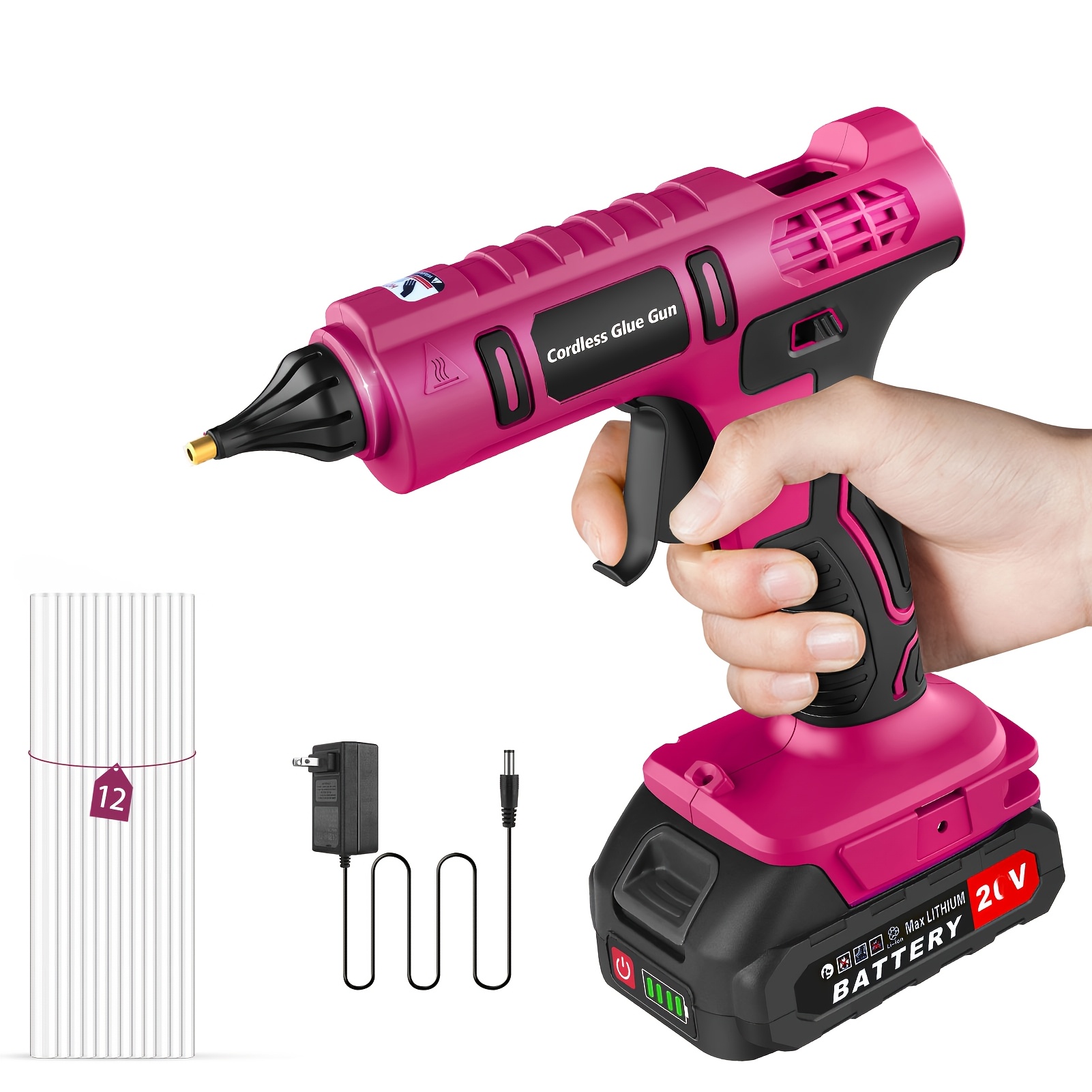 Full Size Cordless Hot Glue Gun, Includes Rechargeable Battery And Charger, Fast Heating Heavy Duty Hot Gun Kit With 12pcs 0.43'' Sticks For Craft, , And Construction