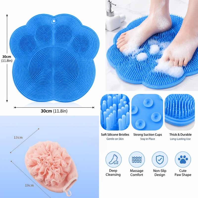 5pcs Bathroom Massage Mats with Scrub Gloves and Hooks