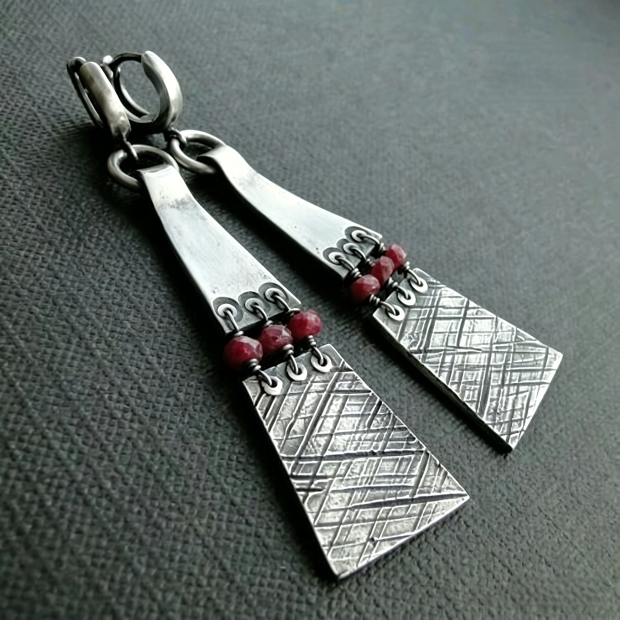 Women's Vintage Distressed Plaid Beaded Tassel Earrings