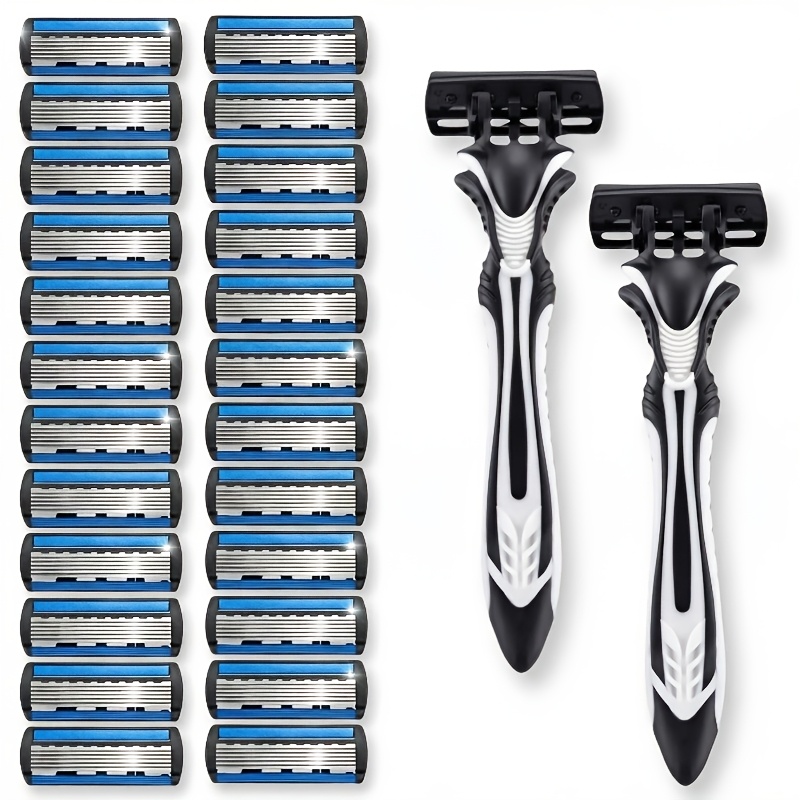 Image of 2 White Razors With Black Handles + 24 Replaceable , A Brand-new Shaving Set With A Handle, For Long- Use