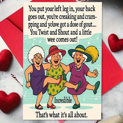 funny senior lady birthday card with envelope you put your left your back has a problem you kick funny aging greeting card for milestone birthday or retirement celebration paper and envelope