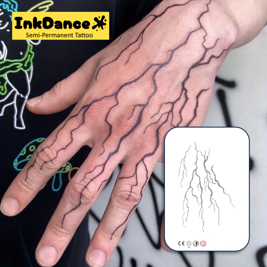 Inkdance Lightning Temporary Tattoos - Semi-permanent, Waterproof & Realistic Fake Tattoos For Hands, Long-lasting Plant-based Formula, Perfect Gift