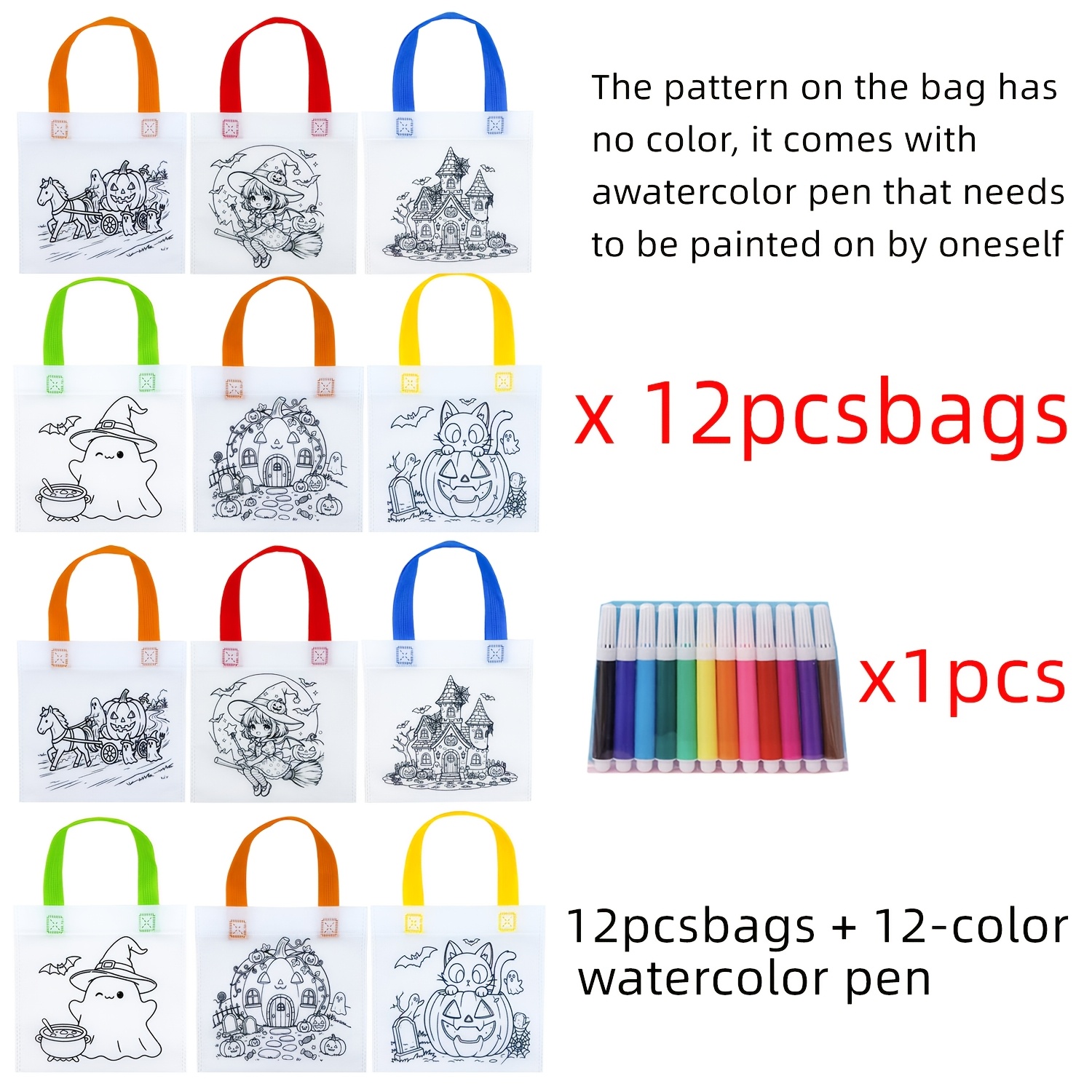 TEMU Sacchetti regalo fai da te da 24 pezzi per Halloween con , inclusi 12 ad colorati, sacchetti colorati con per e di Halloween, riutilizzabili,